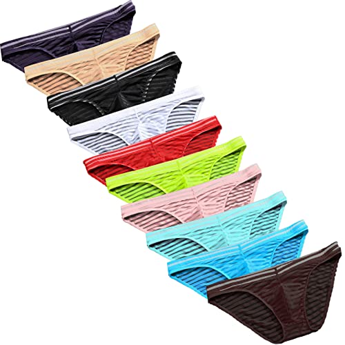 Faringoto Herren-Bikini, Unterwäsche, Eisseide, niedrige Taille, gestreift, Tanga, Höschen, 10 Farben, L von Faringoto