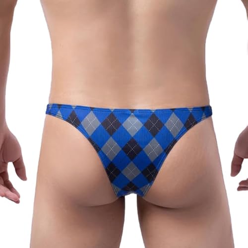 Faringoto Herren-Bikinihose, kariert, Eisseide, atmungsaktiv, G-String-Hose, blau, XL von Faringoto