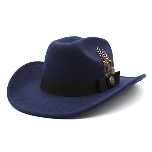 Faringoto Herren Federhut Fedora breite Krempe Hut Vintage Jazz Hut Paar Hut Western Cowboy Hut, Marineblau, One size von Faringoto