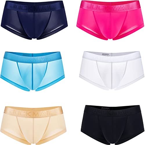 Faringoto Herren Kühlende Unterwäsche Eisseide Boxershorts Trunks mit Beutel, Weiß + Schwarz + Blau + Rose Rot + Marineblau + Haut, M von Faringoto