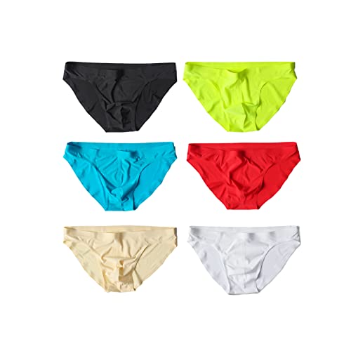 Faringoto Herren Sexy Unterwäsche Eisseide Tanga Niedrige Taille Nahtlos Atmungsaktiv Bikini Slip, 6er-Pack, XL von Faringoto