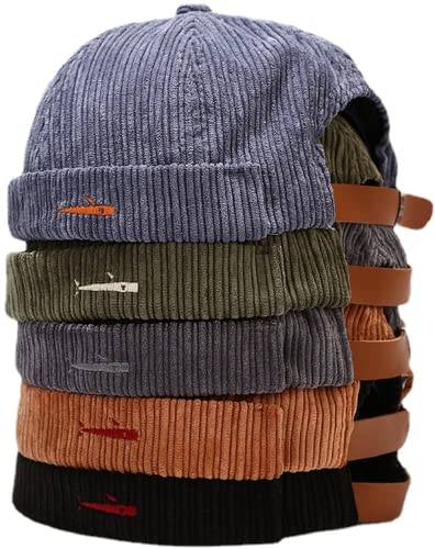 Faringoto Herren Skullies & Beanies Docker Hat Herren Trawler Fisherman Beanie Brimless Cap Rolled Cuff Retro Sailor Cap, Blau + Schwarz + Camel + Armeegrün + Grau, Einheitsgröße von Faringoto