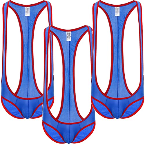 Faringoto Herren Transparent Wrestling Singlet Jumpsuits Hosenträger Leotard, 3 Blau, M von Faringoto