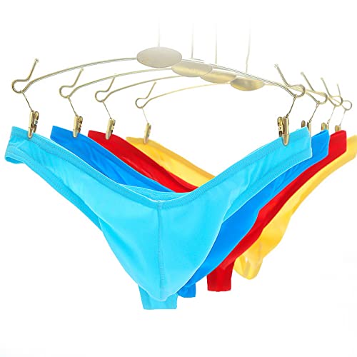 Faringoto Herren Transparente Tangas und G-Strings Herren Unterwäsche Glatte Eisseide Höschen Low-rise Männer T-Rücken Höschen, Hellblau, Blau, Rot, Gelb, L von Faringoto