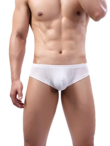 Faringoto Herren-Unterhose mit Seidenfaden, einfarbig, atmungsaktive G-String-Hose, weiß, L von Faringoto