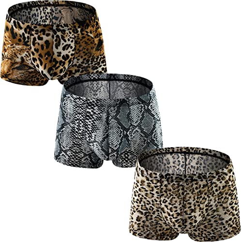 Faringoto Herren Unterwäsche Slip Low Rise Bulge Pouch Trunks Leopard Print, 2 Leopard + Schlange 02, 42 von Faringoto