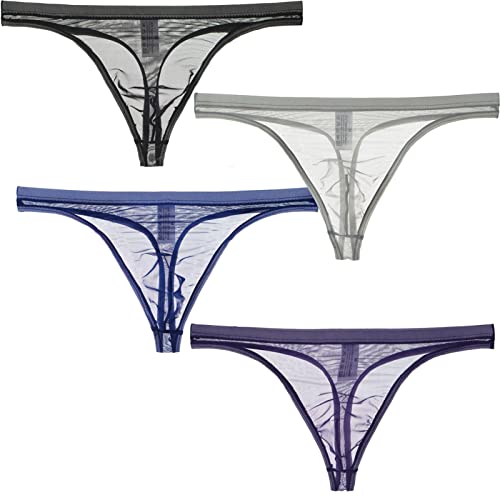 Faringoto Ice Silk Thongs für Herren, Herren-Unterwäsche, T-Rücken, Tanga, G-String, Schwarz + Grau + Violett + Marineblau, S von Faringoto