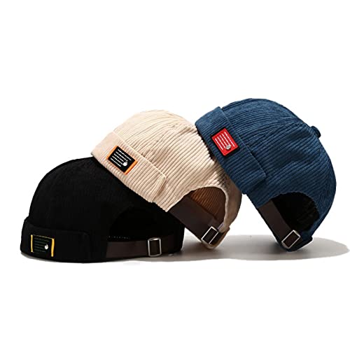 Faringoto Klassische Mütze für Herren und Damen, Samtmütze, Vintage, einfarbig, Hip-Hop-Buchstaben, Label-Docker-Skullcap, 56-Schwarz + Beige + Blau, One size von Faringoto