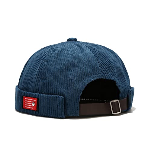 Faringoto Klassische Mütze für Herren und Damen, Samtmütze, Vintage, einfarbig, Hip-Hop-Buchstaben, Label-Docker-Skullcap, 56-blau, One size von Faringoto