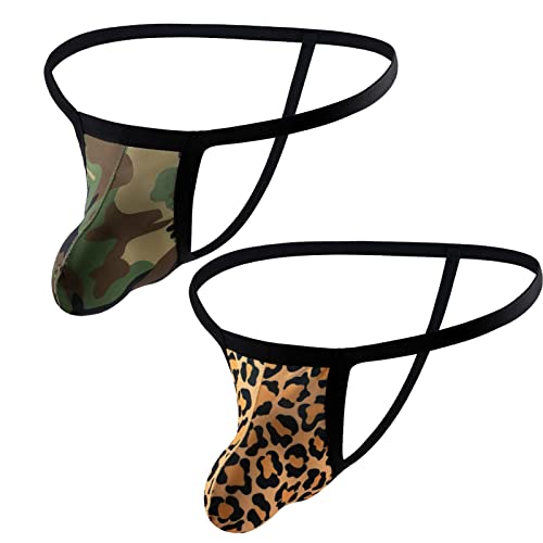 Faringoto Leopard G String Tanga Herren Camouflage Print Unterwäsche Herren Big Pouch, Leopard und Camouflage, Medium von Faringoto