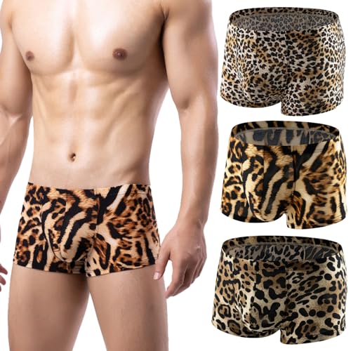 Faringoto Männer Sexy Leopard Gedruckt Unterwäsche Boxer Unterhose Dessous Boxer Shorts Männlichen Höschen, 3 Farben, X-Large von Faringoto