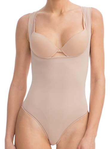 FarmaCell Bodyshaper 608B (Beige, S/M) Body ohne Körbchen stützend formend Brust Push-up - leichtes und erfrischendes NILIT Breeze Gewebe von FarmaCell