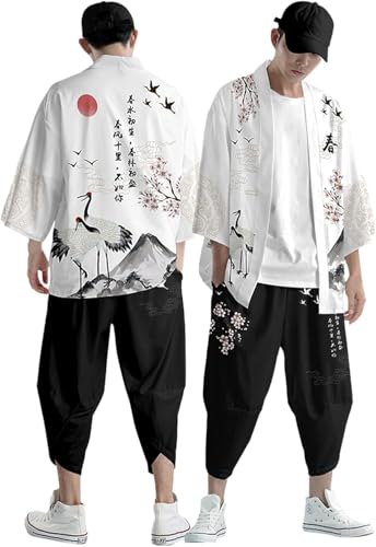 Fasheepfa Kimono Set Herren Japanischer Mehrfarbiger Druck Lose Strickjacke Sommer 3/4 Ärmel Kimono Kurzarm Funky Bunte Nationaldruck Japanische Bademäntel Baggy, hellgrau, 5X-Large Fasheepfa Kimono Set Herren Japanischer Mehrfarbiger Druck Lose Strickjacke Sommer 3/4 Ärmel Kimono Kurzarm Funky Bunte Nationaldruck Japanische Bademäntel Baggy, hellgrau, 5X-Large von Fasheepfa