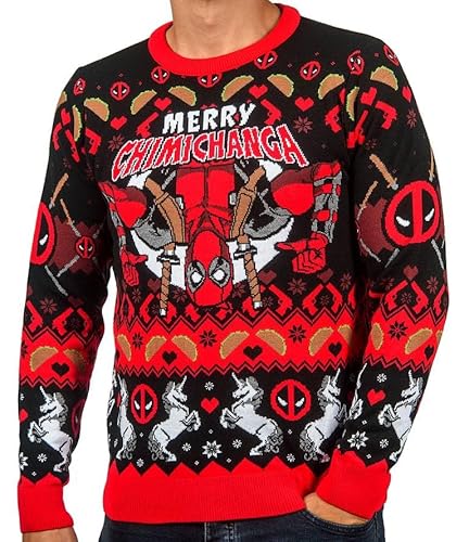 Deadpool Weihnachtspullover, rot, schwarz, M von Fashion UK