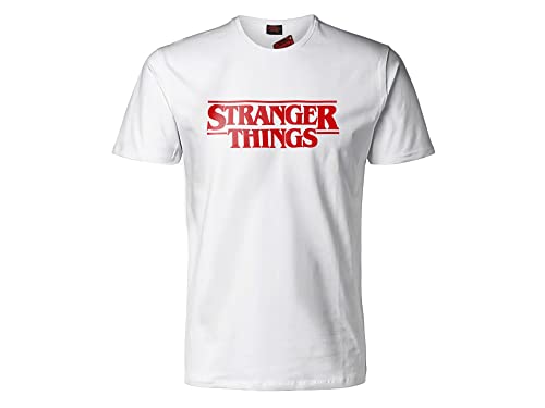 Fashion UK T-Shirt, Weiß, Logo, Stranger Things, Kurzarm, 100 % Baumwolle, Unisex, offizielles Produkt, für Erwachsene und Jungen., weiß, L von Fashion UK