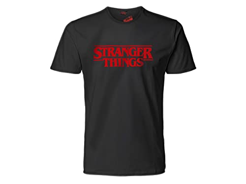 Fashion UK T-Shirt Schwarz Logo Stranger Things Schwarz Rot Kurzarm 100% Baumwolle Unisex Offizielles Produkt Erwachsene Teenager, Schwarz , XL von Fashion UK