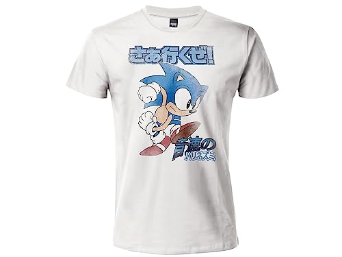 Fashion UK T-Shirt Sonic, 100% Baumwolle mit kurzen Ärmeln, offizielles Produkt, Weiß, Weiß, XXL von Fashion UK