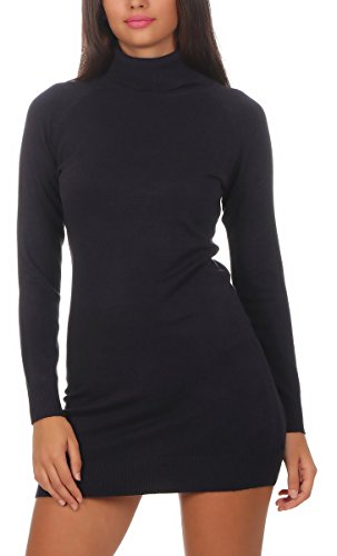 Fashion4Young 11392 Damen Feinstrick Pullover Strickkleid Strickpullover Rollkragen Minikleid Rollkragenpullover (S/M=34/36, blau) von Fashion4Young