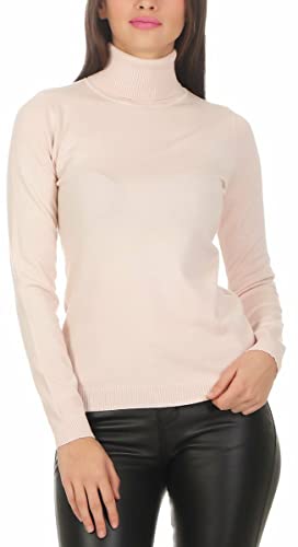 Fashion4Young 10974 Damen Feinstrick-Pullover Pulli Rollkragen Pullover Strickpullover (Pink, L/XL=38/40) von Fashion4Young