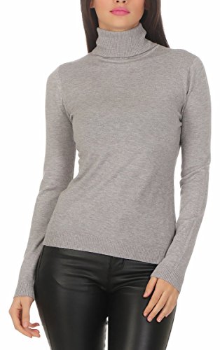 Fashion4Young 10974 Damen Feinstrick-Pullover Pulli Rollkragen Pullover Strickpullover (grau, L/XL=38/40) von Fashion4Young