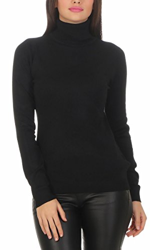 Fashion4Young 10974 Damen Feinstrick-Pullover Pulli Rollkragen Pullover Strickpullover (schwarz, S/M=34/36) von Fashion4Young