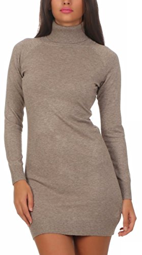 Fashion4Young 11392 Damen Feinstrick Pullover Strickkleid Strickpullover Rollkragen Minikleid Rollkragenpullover (L/XL=38/40, Cinder) von Fashion4Young