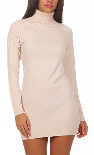 Fashion4Young 11392 Damen Feinstrick Pullover Strickkleid Strickpullover Rollkragen Minikleid Rollkragenpullover (L/XL=38/40, rosa) von Fashion4Young