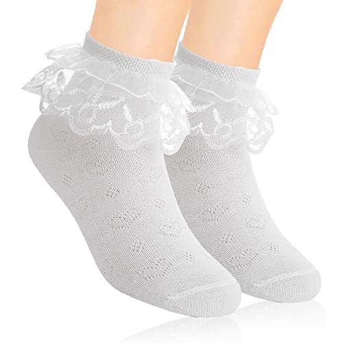 Favson Rüscheneinlagen Spitze Knöchelsocken 1 Paar,herzförmig Rüschen Rundhalsausschnitt elastische, Baby Rock Baumwolle Weiß Rüschen Prinzessin Socken, für Damen Mädchen Kleidung von Favson