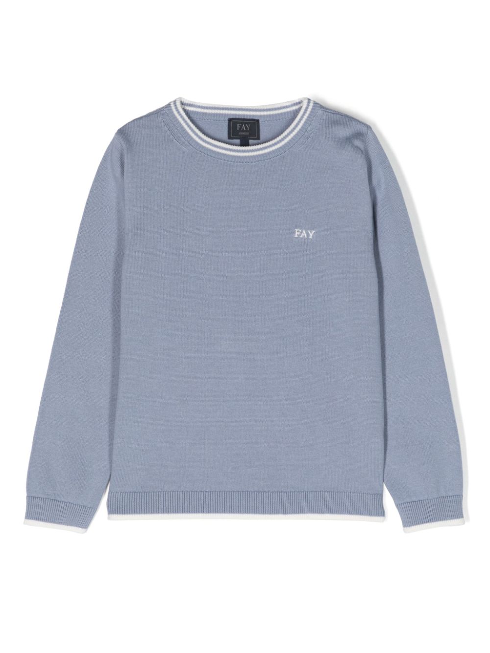 Fay Kids Bestickter Logo-Pullover mit gestreiften Bündchen - Blau von Fay Kids