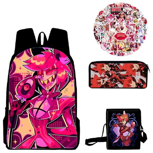 Fayeeda Hazbin Hotel Rucksäcke Set 3tlg Stifttasche Umhängetasche Anime Druck Schultasche Teenager Rucksack mit 56 Stück Anime Aufkleber von Fayeeda