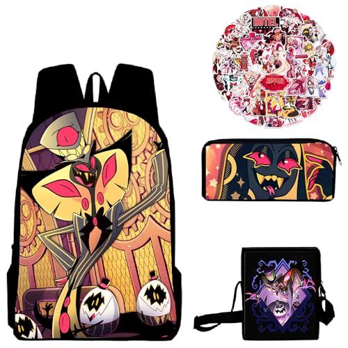 Fayeeda Hazbin Hotel Rucksäcke Set 3tlg Stifttasche Umhängetasche Anime Druck Schultasche Teenager Rucksack mit 56 Stück Anime Aufkleber von Fayeeda