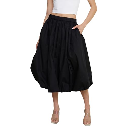 Damen-Maxirock, Y2K, elastisch, niedrige Taille, fließend, A-Linie, langer Rock, Sommer, Rüschen, Ballonrock, Schwarz , L Damen-Maxirock, Y2K, elastisch, niedrige Taille, fließend, A-Linie, langer Rock, Sommer, Rüschen, Ballonrock, Schwarz , L von FeMereina