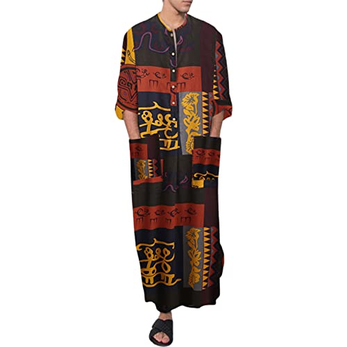 FeMereina Kaftan für Herren, langärmlig, mit Knopfleiste, Kaftan, Muslimischer Gewand, seitlicher Schlitz, Kaftan, Thobe mit Taschen, langes Kleid, Freizeithemd, braun, XXXL FeMereina Kaftan für Herren, langärmlig, mit Knopfleiste, Kaftan, Muslimischer Gewand, seitlicher Schlitz, Kaftan, Thobe mit Taschen, langes Kleid, Freizeithemd, braun, XXXL von FeMereina