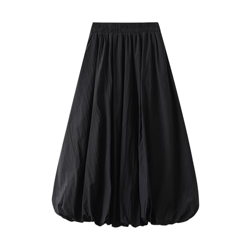 FeMereina Y2K Bubble Maxirock, langer Ballonrock, elegant, hoher Taillenbund, Plissee-Puff, A-Linie, lässig, Rüschensaum, fließend, Schwarz , Einheitsgröße FeMereina Y2K Bubble Maxirock, langer Ballonrock, elegant, hoher Taillenbund, Plissee-Puff, A-Linie, lässig, Rüschensaum, fließend, Schwarz , Einheitsgröße von FeMereina