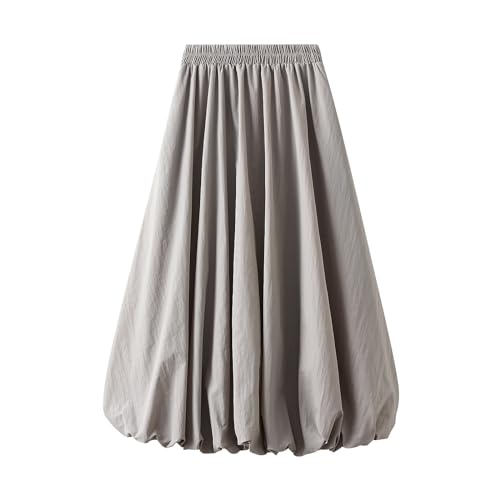 FeMereina Y2K Bubble Maxirock, langer Ballonrock, elegant, hoher Taillenbund, Plissee-Puff, A-Linie, lässig, Rüschensaum, fließend, grau, Einheitsgröße FeMereina Y2K Bubble Maxirock, langer Ballonrock, elegant, hoher Taillenbund, Plissee-Puff, A-Linie, lässig, Rüschensaum, fließend, grau, Einheitsgröße von FeMereina