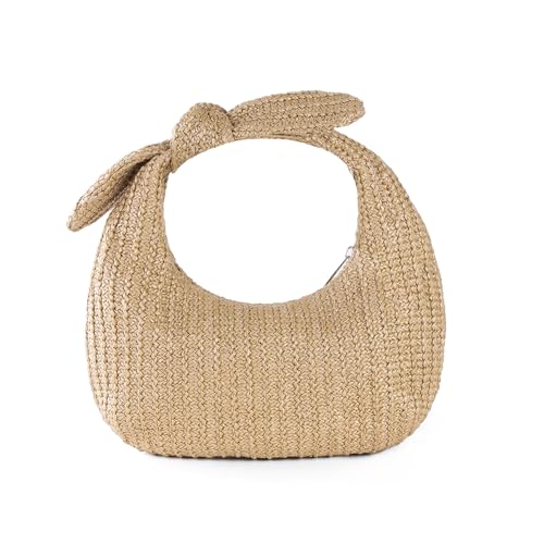 Fecialy Damen-Handtasche mit Schleife, Stroh, für Sommer, Strand, gewebte Handtaschen, Urlaub, formelle Party, Hochzeit 2024, Khaki, Einheitsgröße von Fecialy