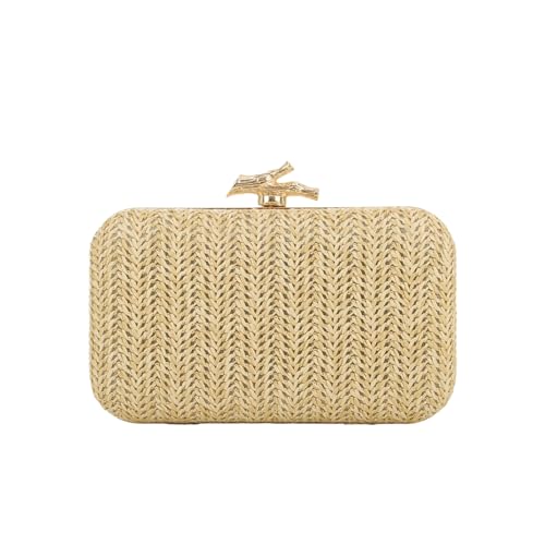 Fecialy Stroh-Clutch für Damen, Sommer, Abend, Handtasche, Stroh, Umhängetasche, gewebter Bast, Strand-Geldbörse, Beige von Fecialy