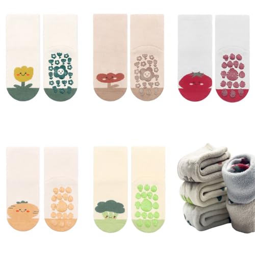 FedMois 5er Pack Baby Kleinkinder ABS rutschfeste Wintersocken dicke Thermosocken Baumwolle, Pflanzen, 1-3 Jahre von FedMois