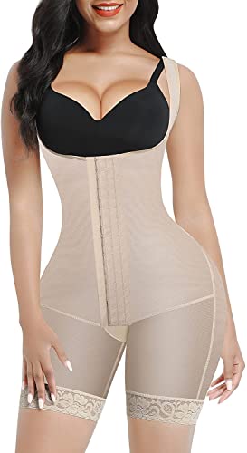 FeelinGirl Damen Formende Bodys Bauch Weg Shapewear mit 3 Reihen Haken Figurformender mit Breite Schultergurte Taillenformer Hohe Taille Angenehm Shaping Bodysuit Beige XL von FeelinGirl