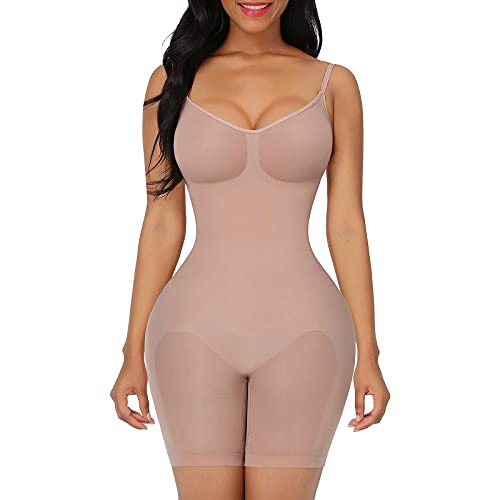 FeelinGirl Damen Shapewear Nahtlos Bauch weg Ganzkörper Body Shaper Überbrust Po-Lift Oberschenkel Schlanker Figurenformend mit nicht entfernbar Riemen Beige XL/XXL von FeelinGirl