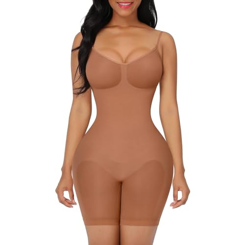 FeelinGirl Shapewear Bodysuit Nahtlos V-Ausschnitt Formende Bodys für Damen Bauch Weg Überbrust Seamless Body Shaper mit Verstellbarer Riemen Bronze XL/XXL von FeelinGirl