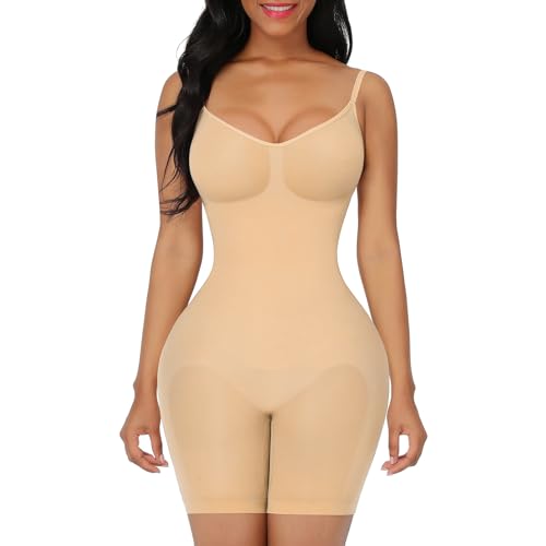 FeelinGirl Shapewear Bodysuit Nahtlos V-Ausschnitt Formende Bodys für Damen Bauch Weg Überbrust Seamless Body Shaper mit Verstellbarer Riemen Ocker XL/XXL von FeelinGirl