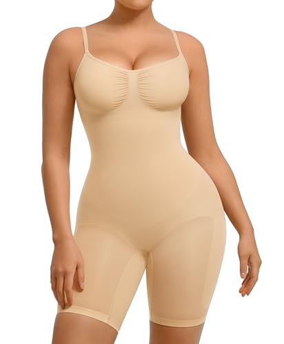 FeelinGirl Shapewear Bodysuit Nahtlos V-Ausschnitt Formende Bodys für Damen Bauch Weg Überbrust Seamless Body Shaper mit Verstellbarer Riemen Ocker XL/XXL von FeelinGirl