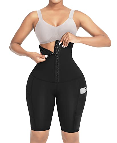 FeelinGirl Shapewear-Shorts für Damen Knielänge Formende Bodys Bauchweg mit Taschen Yoga Legging Oberschenkel Schlanker Taillenmieder Kolbenheber Hohe Taille Schwarz XL von FeelinGirl