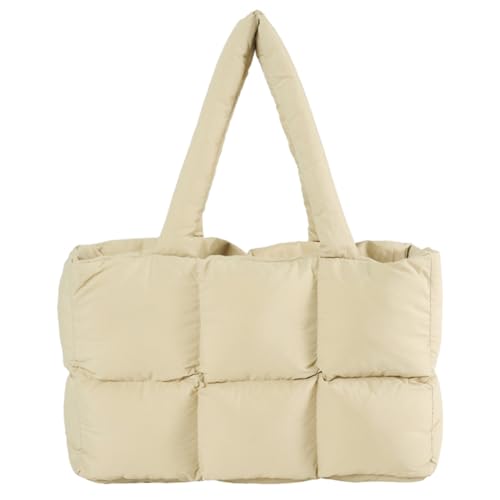 Fehploh Ästhetische Pufftaschen for Damen, einfarbig, gesteppt, modische Einkaufstasche, große Kapazität, weiche Wolken-Tragetasche, trendige Pendlertaschen (Khaki) von Fehploh