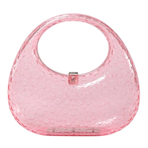 Fehploh Abend-Clutch für Damen, einfarbig, Henkeltasche im Retro-Stil, runde Acryl-Handtasche, transparent, luxuriöser Stil, praktische Tasche für den Alltag (Rosa) von Fehploh