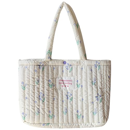 Fehploh Bedruckte gepolsterte Schultertasche für Damen, großes Fassungsvermögen, Blumenmuster, Kommunikationstasche, leicht, multifunktional, für Damen und Mädchen, Weiß, L, von Fehploh