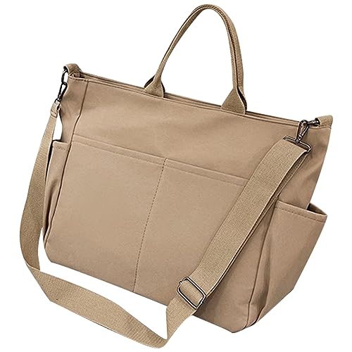 Fehploh Canvas-Umhängetasche mit großem Fassungsvermögen, vielseitig einsetzbar, mehrere Taschen, einfarbig, Unisex, einfache Messenger-Tasche für Damen und Herren, Business-Tasche (Khaki) von Fehploh