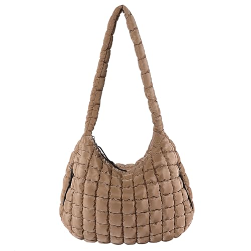 Fehploh Cloud Hobo-Tasche for Damen, große Kapazität, gesteppte Blasen, Umhängetasche, einfarbig, modisch, gepolsterte Schultertasche, Puffer-Schultertaschen (Khaki) von Fehploh