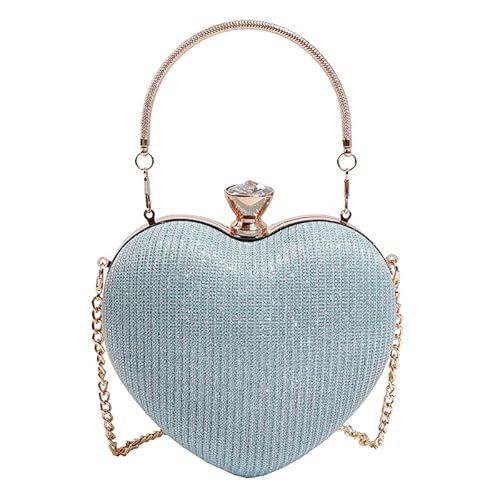 Fehploh Damen Abend-Clutch in Herzform mit Kettenriemen, Umhängetasche, glitzernde Tasche mit Henkel, Abendhandtasche für Hochzeit, Cocktailparty (blau) von Fehploh